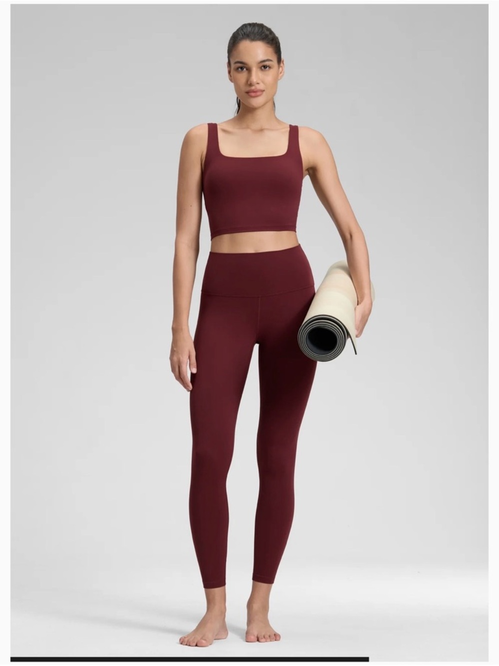 CRZ YOGA red merlot set Butterluxe Square Neck Built in Bra Tank & 25” Leggings